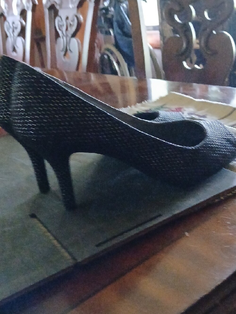 Andrew Geller Black Peep-Toe Studded Stiletto Heels - Picture 3 of 9